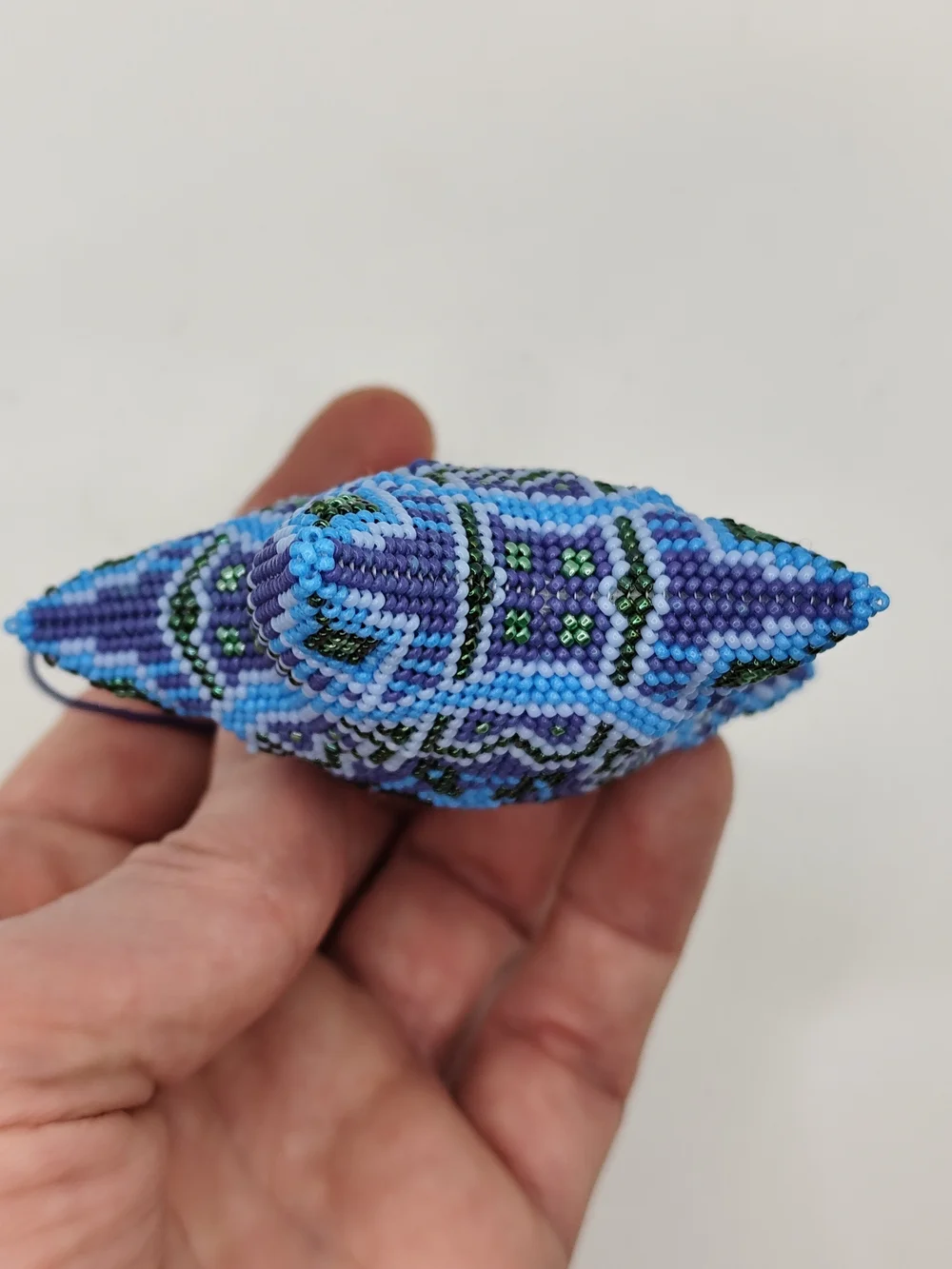 Handcrafted Blue Beaded Star Ornament - Holiday Decoration